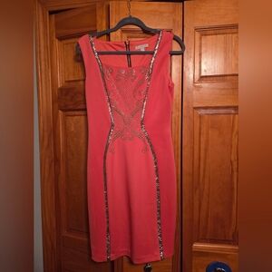 Coral Sequin Midi Dress